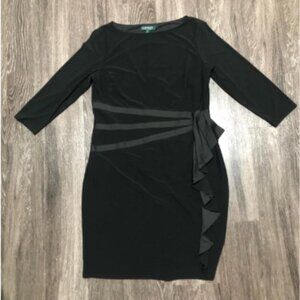 Lauren Ralph Lauren Black Ruched Long Sleeve Dress, Size 16